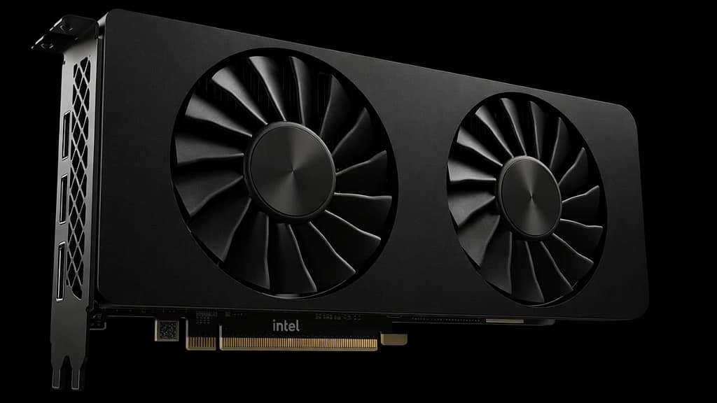 Intel Arc A770 graphics card side angle shot